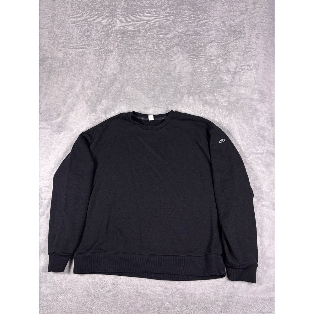 Alo Yoga Accolade Crew Neck Sweatshirt Black Oversized Pullover Size XS
